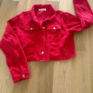 Mid drift red denim jacket